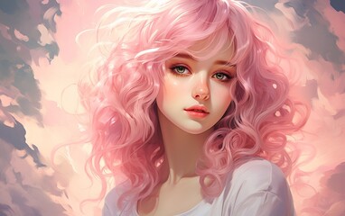 Serene Pastels Pink Girl in a Lovely Background