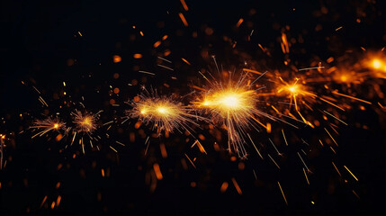 Fototapeta na wymiar New year sparkler candle on black background.