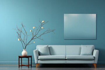 Minimalist painting that captures the essence of wall cleaning, blending practicality with conceptual art, on a solid pastel blue canvas, Generative AI - obrazy, fototapety, plakaty