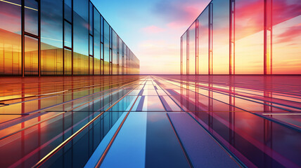 Obraz premium glass windows of office buildings in economic cities