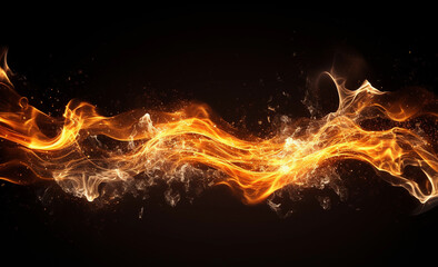 burn fire with particles embers. Flames on isolated black background