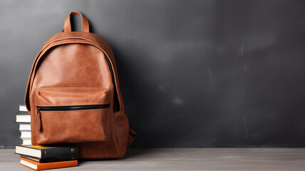 School backpack with books. - Back to school concept.