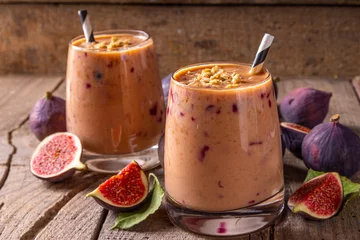Zelfklevend Fotobehang Healthy breakfast figs smoothie © ricka_kinamoto