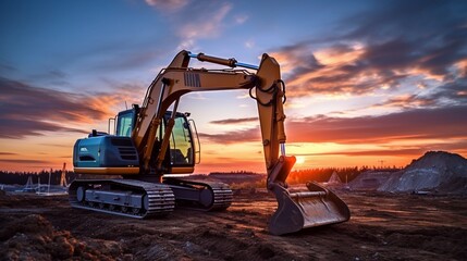 excavator at sunset  generated by AI