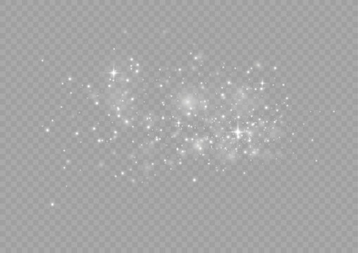 White dust light sparkle, bokeh light effect shiny background png. Christmas glowing dust background. White flickering glow with confetti bokeh and particle movement.