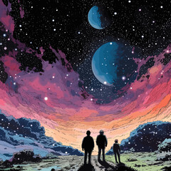 Fototapeta premium journey into space comic style
