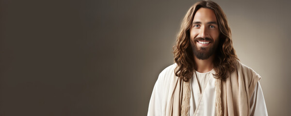 portrait of a smiling Jesus banner  - obrazy, fototapety, plakaty