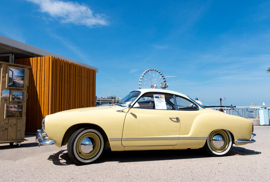The Hague, the Netherlands - 22 May, 2022: VW 1960 Karmann Ghia Coupe. classic car at Scheveningen beach air-cooled car show