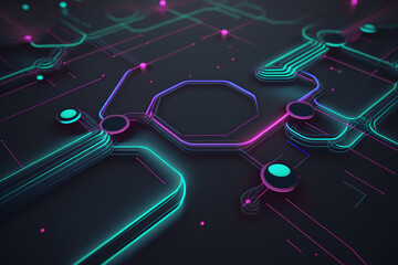 Obraz premium A dark blue background with neon pink and green