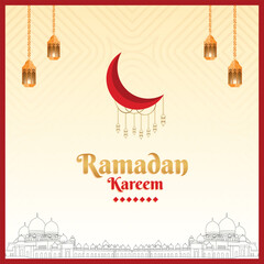 Happy ramadan kareem red border Background Islamic Social Media post design vector file
