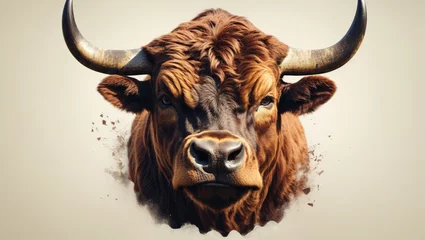 Fototapete Büffel Bull head isolated on background