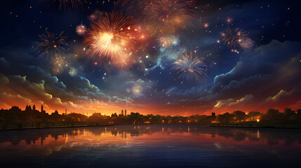 fireworks in the night sky | generative ai - obrazy, fototapety, plakaty