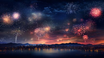 fireworks in the night sky | generative ai - obrazy, fototapety, plakaty