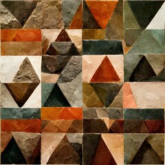 abstract reprable pattern of stone triangles in earthy colours and sizes 