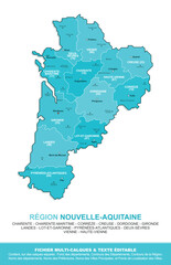 Carte de la région Nouvelle-Aquitaine, ses départements et ses villes
