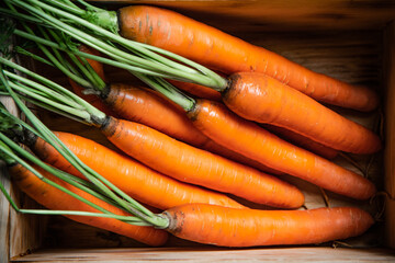 Fresh carrots in old box.