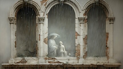 Fototapeta na wymiar Rain, Rainy day background illustration wallpaper design