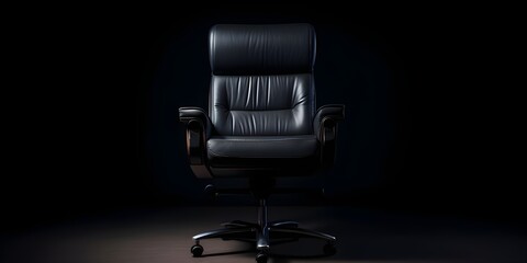 Leather office chair in front of black background, Sleek Modern Black Office Chair With Metal Frame Against Light Background 3d Rendered Poster, GENERATIVE AI

