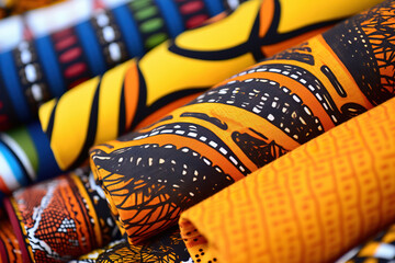 Close-up of African textiles patterns - obrazy, fototapety, plakaty