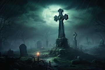 Fototapeta premium Spooky moonlit graveyard
