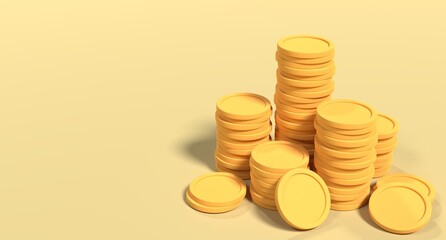 3D gold coins. Business investment. Growth calculate finance saving concept. Money growth gold coins. 3d rendering illustration