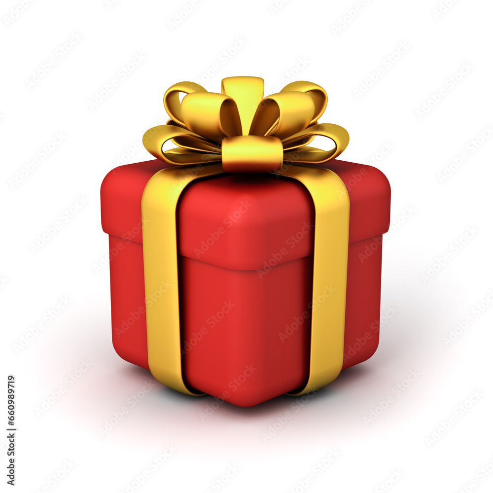 Aufkleber Minimal red present box with gold ribbon and bow or cute gift box isolated over white background with shadow minimal concepts 3D rendering