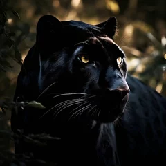 Foto op Aluminium Black panther in the forest. Beautiful portrait of a panther. © Wazir Design