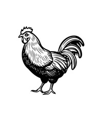 Chicken hand drawn illustration in engraving or woodcut style. Gobbler meat and eggs vintage produce elements. Badges and design elements for the turkeycock manufacturing. Vector illustration	