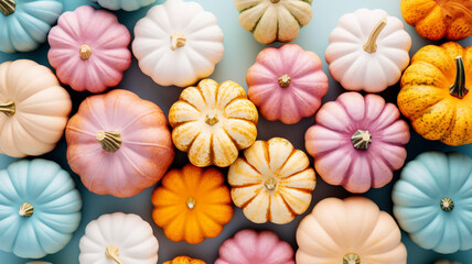 Fototapeta na wymiar Pastel colored pumpkins and squashes