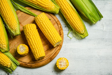 Fresh corn on light table.