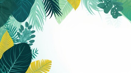 A web banner featuring vibrant, hand-drawn exotic leaves, designed to convey the beauty of nature. This modern composition showcases the essence of summer branches and is depicted in vector