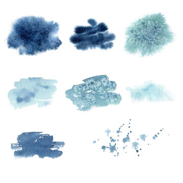 Watercolor blue and indigo splash as winter frost