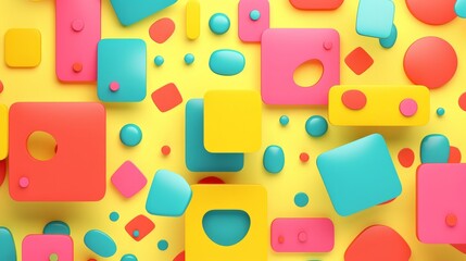 Photo of colorful shapes and bubbles on a yellow background
