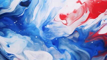 Photo of a colorful abstract painting with blue, red, and white hues