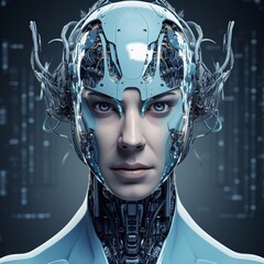 Robot android human face concept
