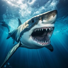 Fototapeta premium Grand white shark in deep sea