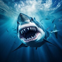 Fototapeta premium Grand white shark in deep sea