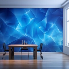 Modern interior with volume blue wall