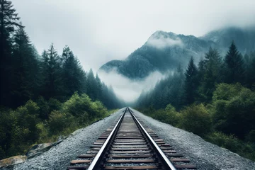 Acrylic prints Railway Railroad tracks winding through a green forest