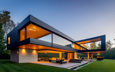 Architectural Marvel, Contemporary Glass House Defies Gravity with Cantilevered Design.