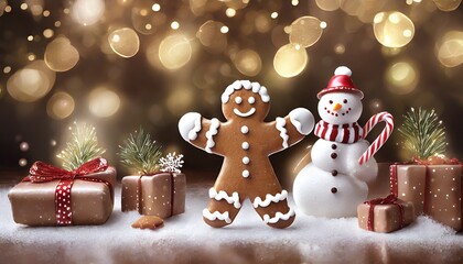 christmas gingerbread cookies and snowman