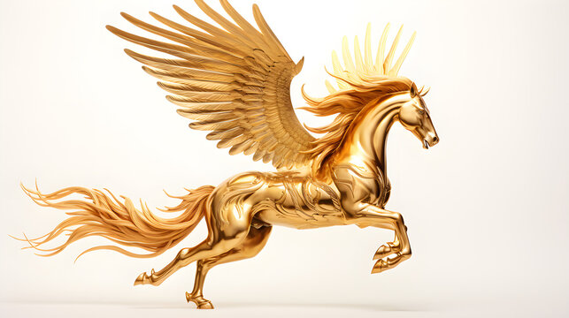 Winged Golden Horse Pegas on a white background