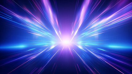 Obraz premium Neon Cyberwave: 3D Rendered Abstract Glowing Cyberpunk Lights on a Dark Blue Background, Visualizing the Swift Flow of Technology and Data at the Speed of Light 