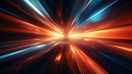 Fototapeta na wymiar Luminous Velocity: 3D Rendered Abstract Glowing Neon Orange Lights on a Dark Black Background, Depicting the Swiftness of Technology Flow and Data at the Speed of Light 