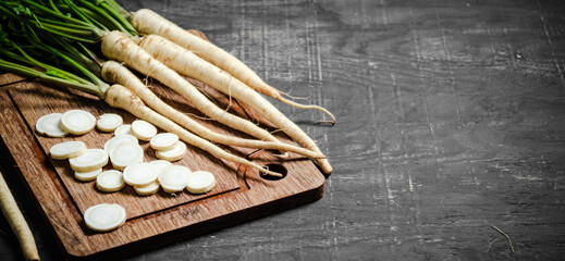 Chopped parsley root. On table