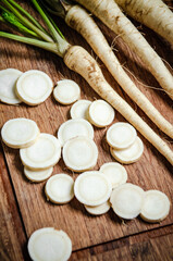 Chopped parsley root. On table