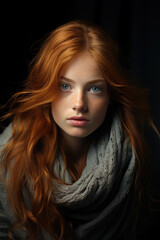 Fototapeta premium Generative ai illustration of Wonderful redhead young woman