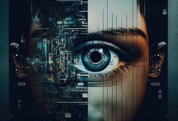 Artificial Intelligence spying on humans - Generative AI illustration - obrazy, fototapety, plakaty
