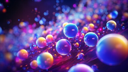 Obraz na płótnie Canvas Spectral Liquid Dreamscape: 3D Rendered Liquid Bubbles Floating in an Ethereal Rainbow Fantasy 