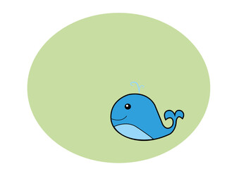 Dibujo infantil ballena azul sobre fondo de color